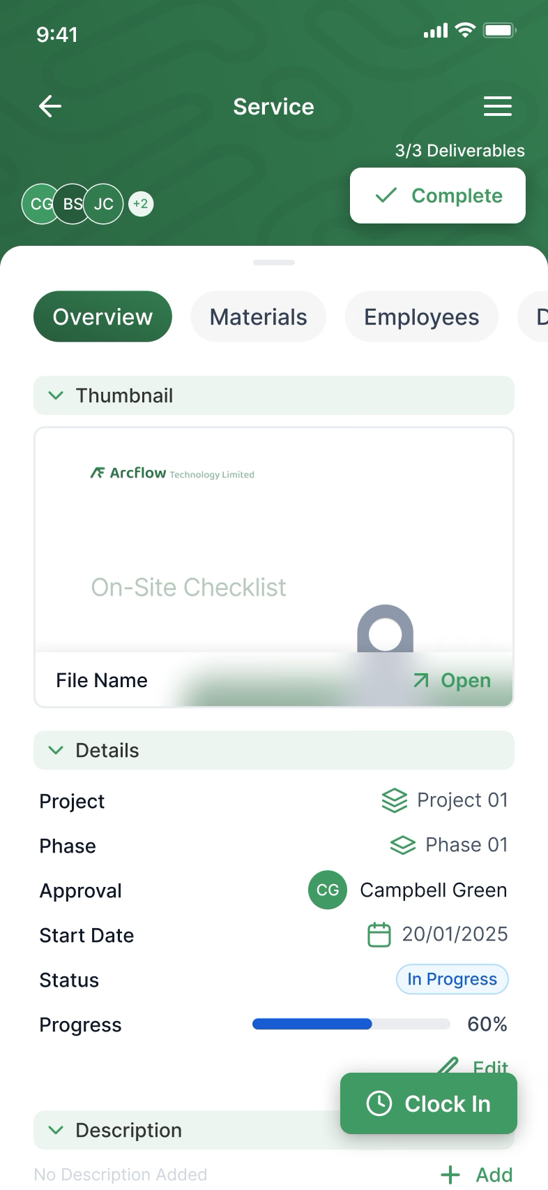 Arcflow mobile app showing upcoming field service appointments
